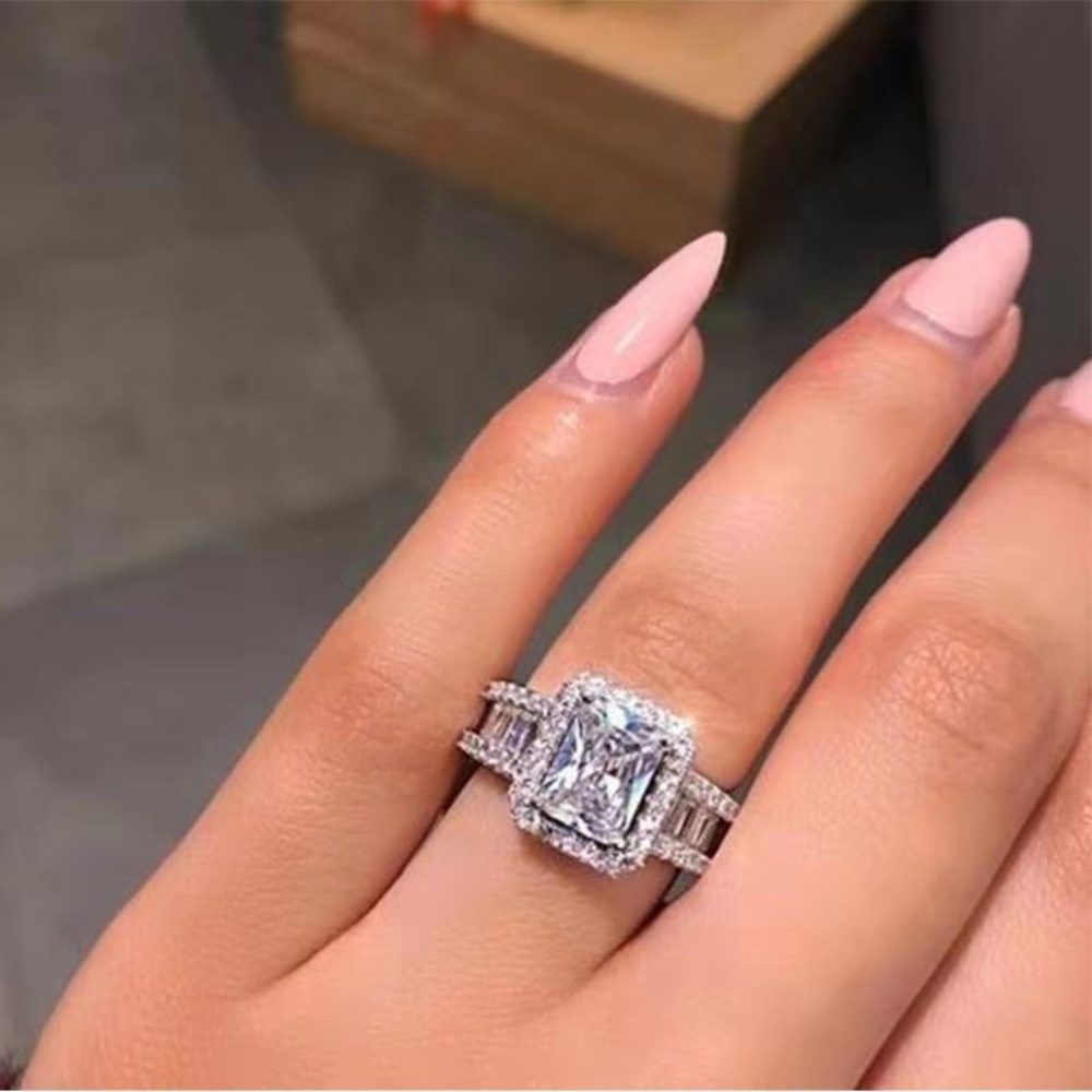 *ARAFA* Silver x Zircon Square Fashion Ring Size 9